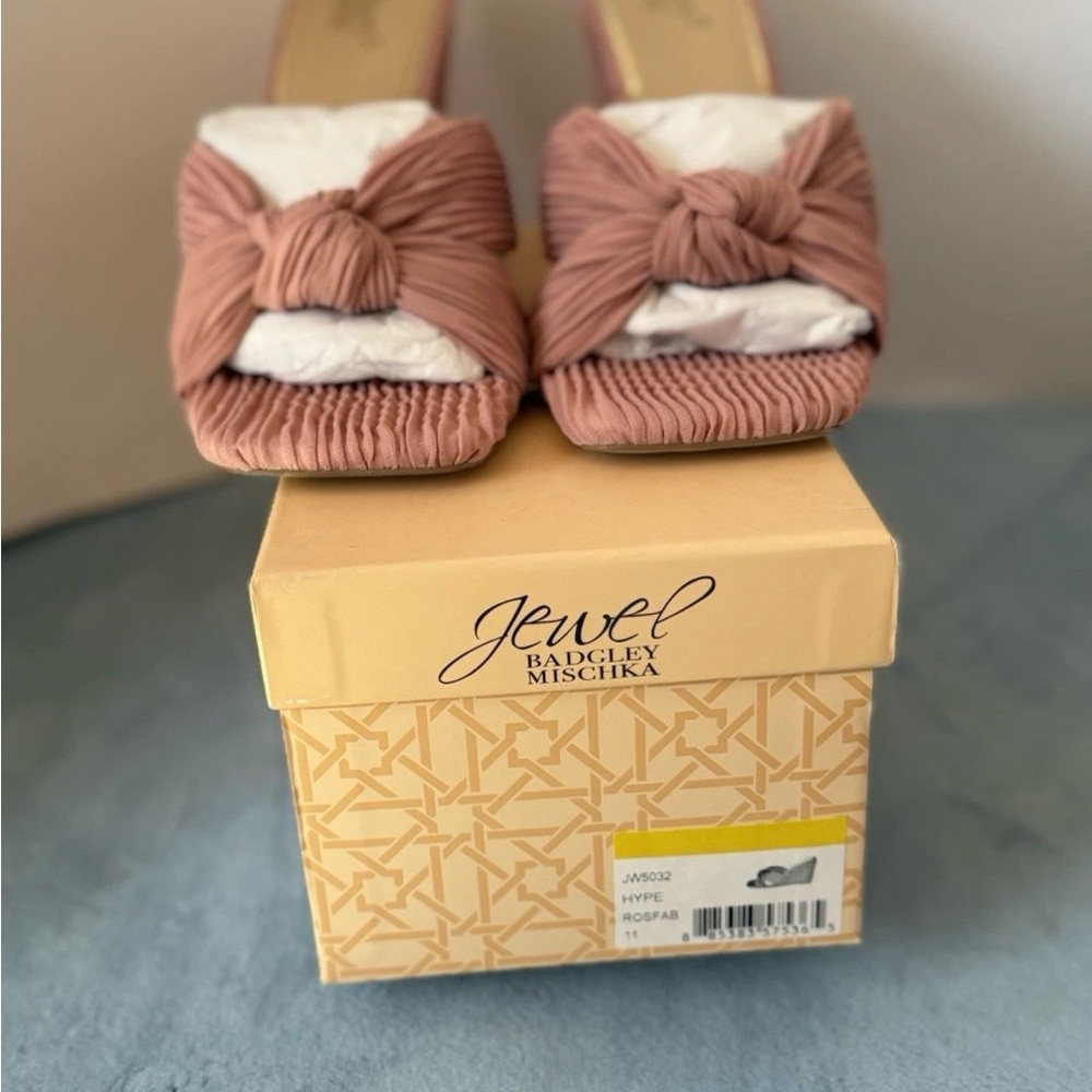 Jewel Badgley Mischka Dusty Rose Knotted Slide Mules Women’s 11 NEW